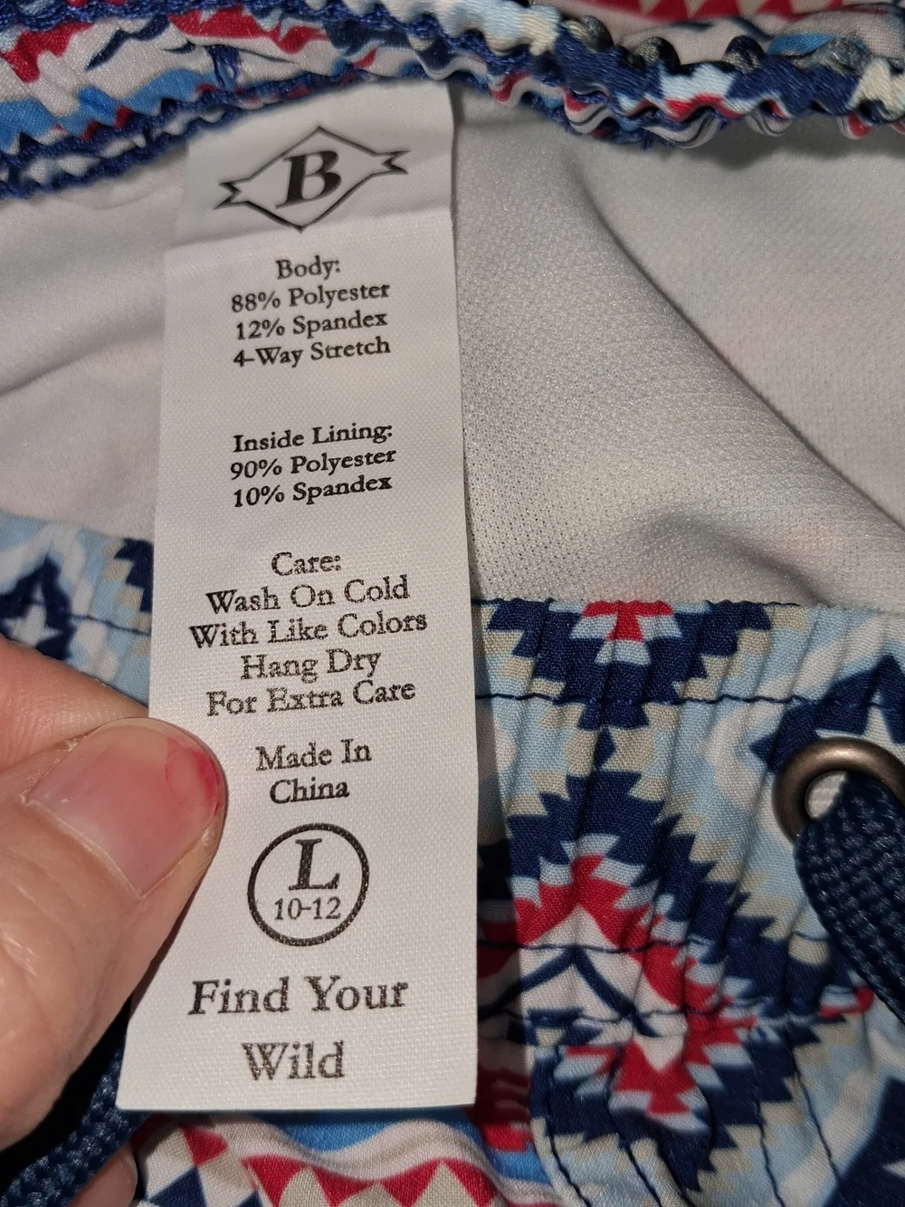 Burlebo Youth NWT Patriotic Aztec Swim Trunks; Size L (10-12); Lined